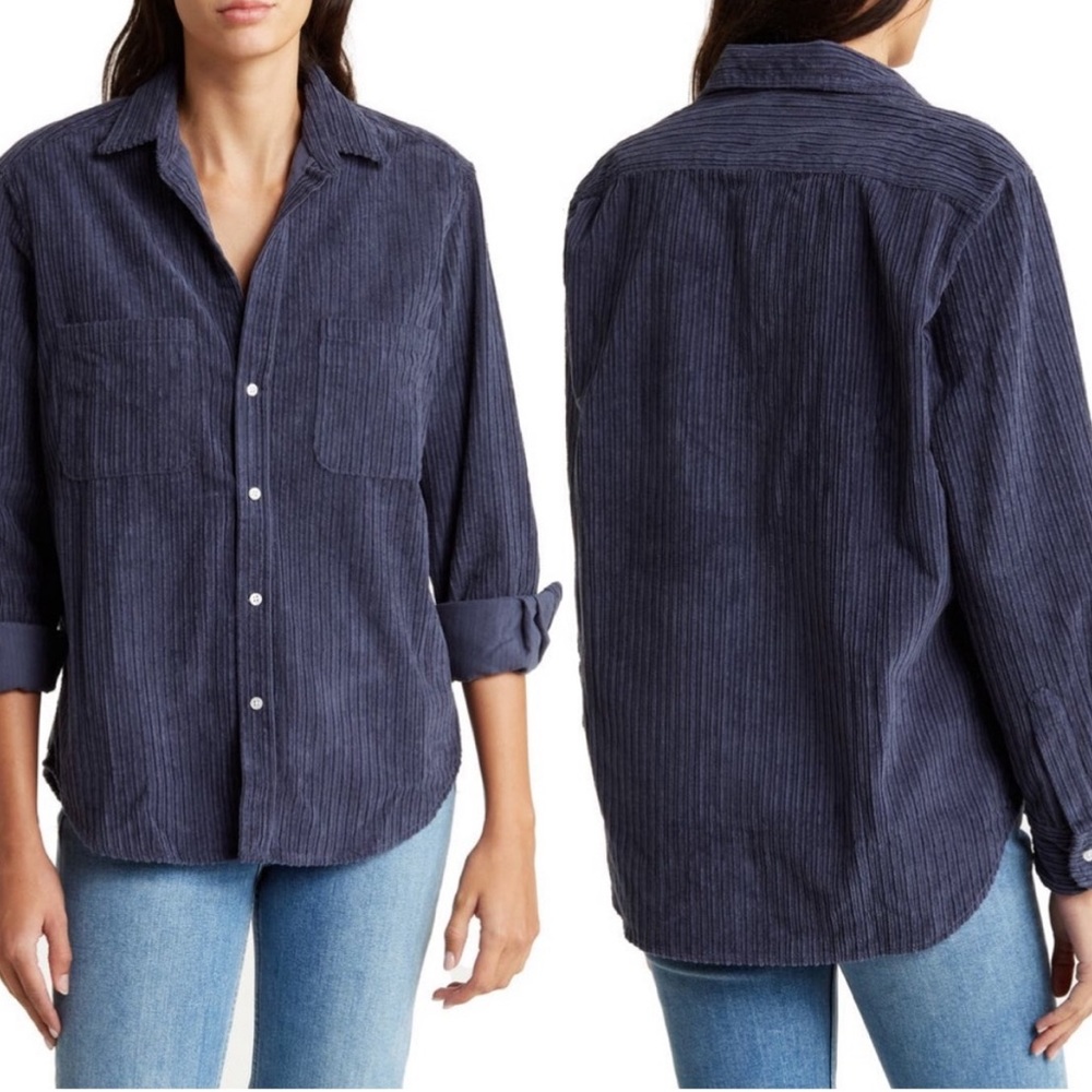 Women's Navy Corduroy Button-Front Shirt